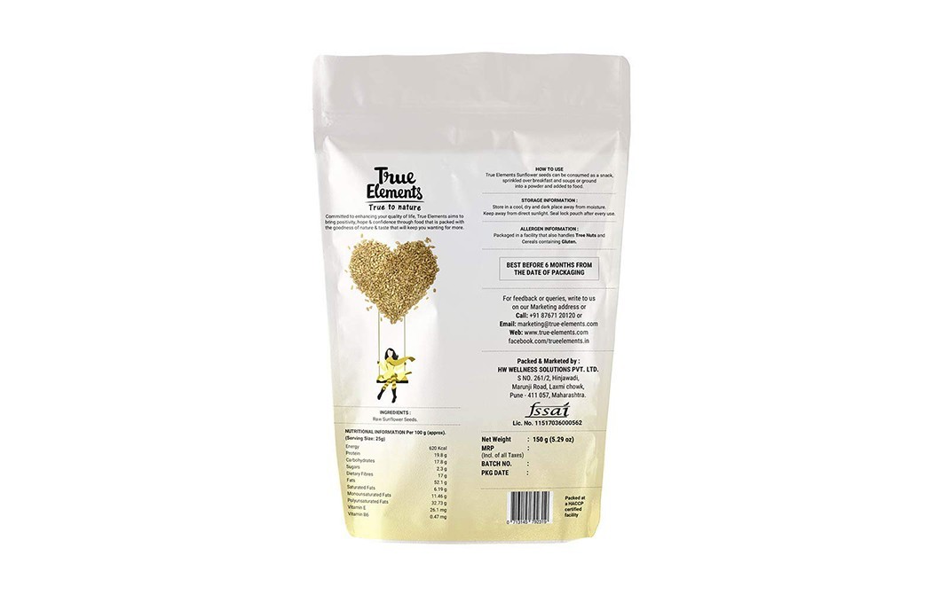 True Elements Sunflower Raw Seeds    Pack  150 grams